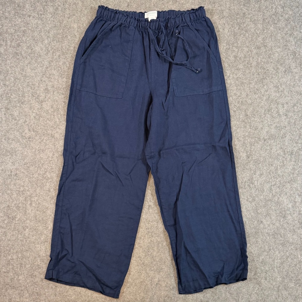 Cynthia Rowley Navy Blue Wide Leg Cropped Pull-On Pants Women's Size Medium